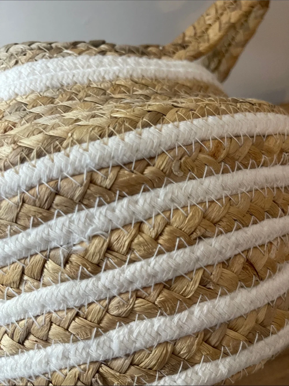 Natural Seagrass Storage Basket with White Accent